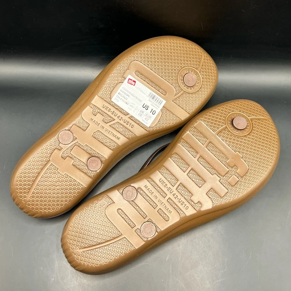 Fitflops- Women's Tan Flip Flops,‎ Ergonomic, Bronze, Size:10
